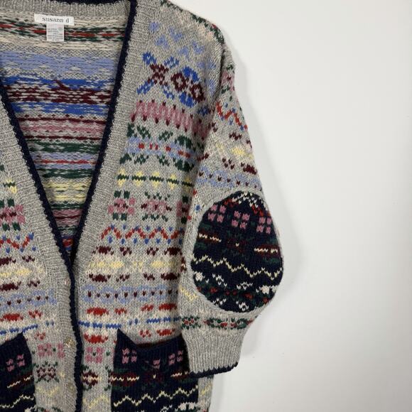 Susann D Hand knit Sweater Button Front Cardigan Small Shetland Wool Grandma - Picture 4 of 7